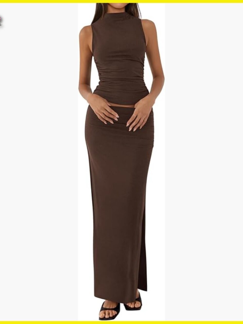 Mock Neck Sleeveless Top Maxi Skirt Set Slim Fit Knit Two Piece Outfit